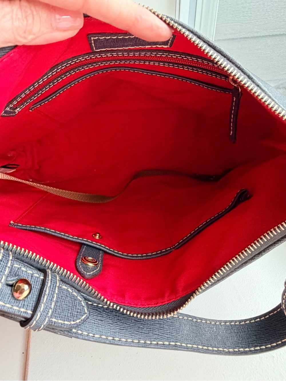 Dooney & Bourke Metallic Gray Leather Shoulder Bag - Picture 3 of 5